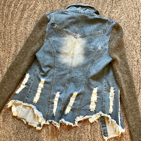 Sweater Sleeve Denim Jacket - Picture 4 of 5